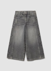 OVS Grey wide-leg pure cotton jeans with star details for girls