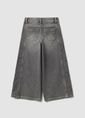 OVS Grey wide-leg pure cotton jeans with star details for girls