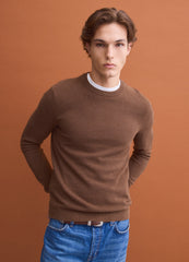 OVS Brown pure cotton crew-neck jumper, regular fit