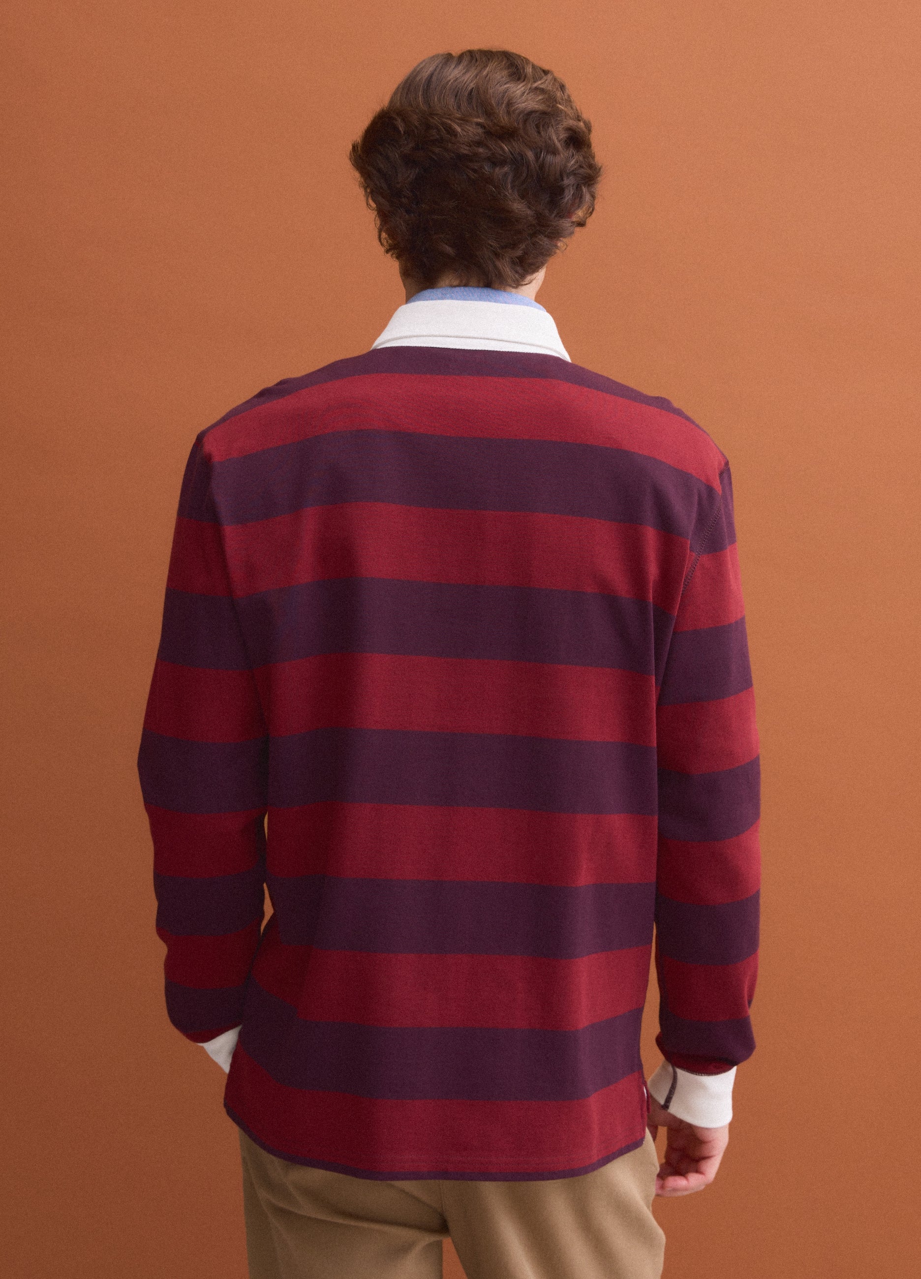OVS Red pure cotton striped long-sleeve rugby polo, regular fit