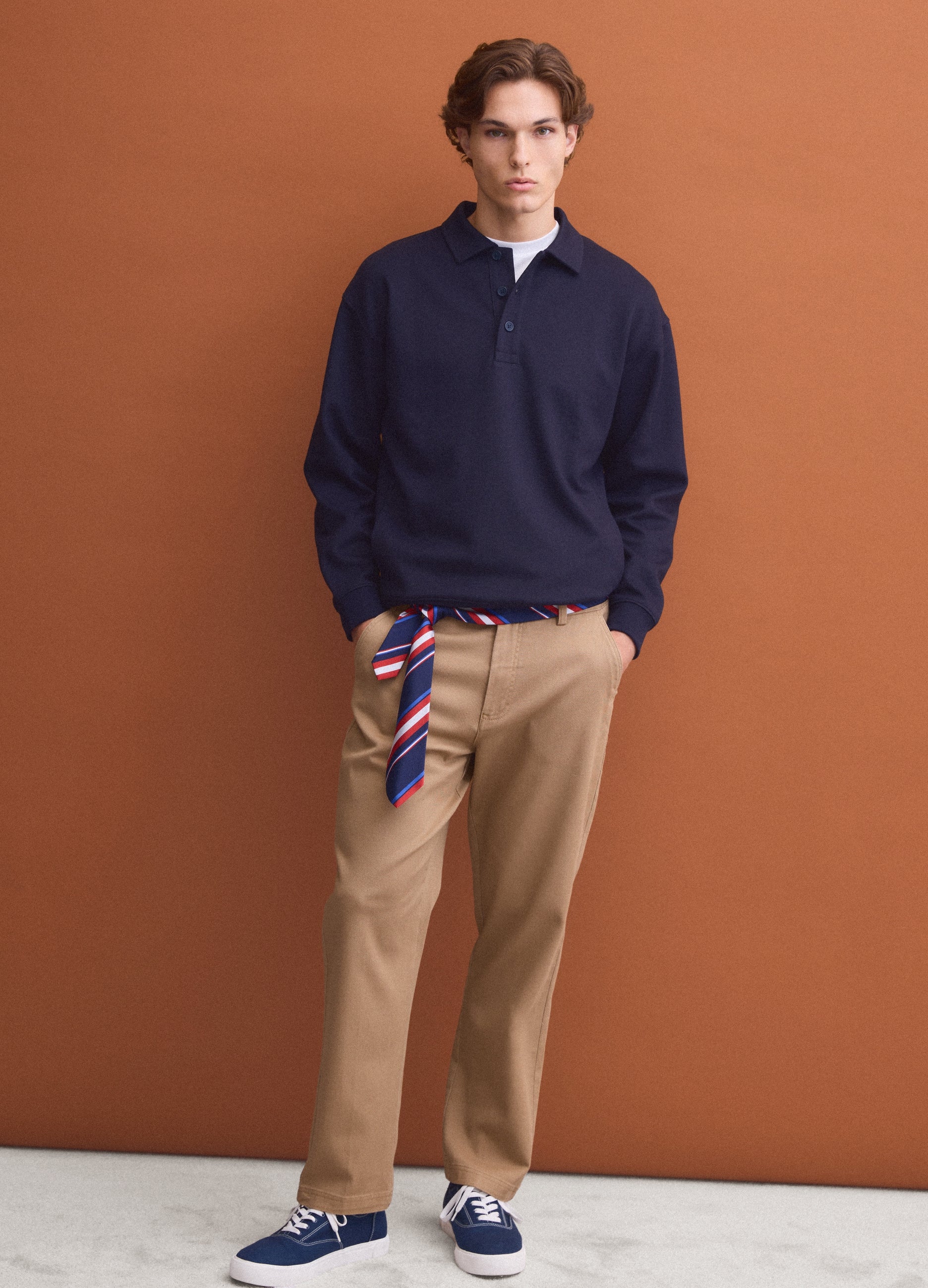 OVS Navy stretch polo-collar sweatshirt with a relaxed fit