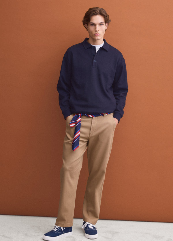 OVS Navy stretch polo-collar sweatshirt with a relaxed fit