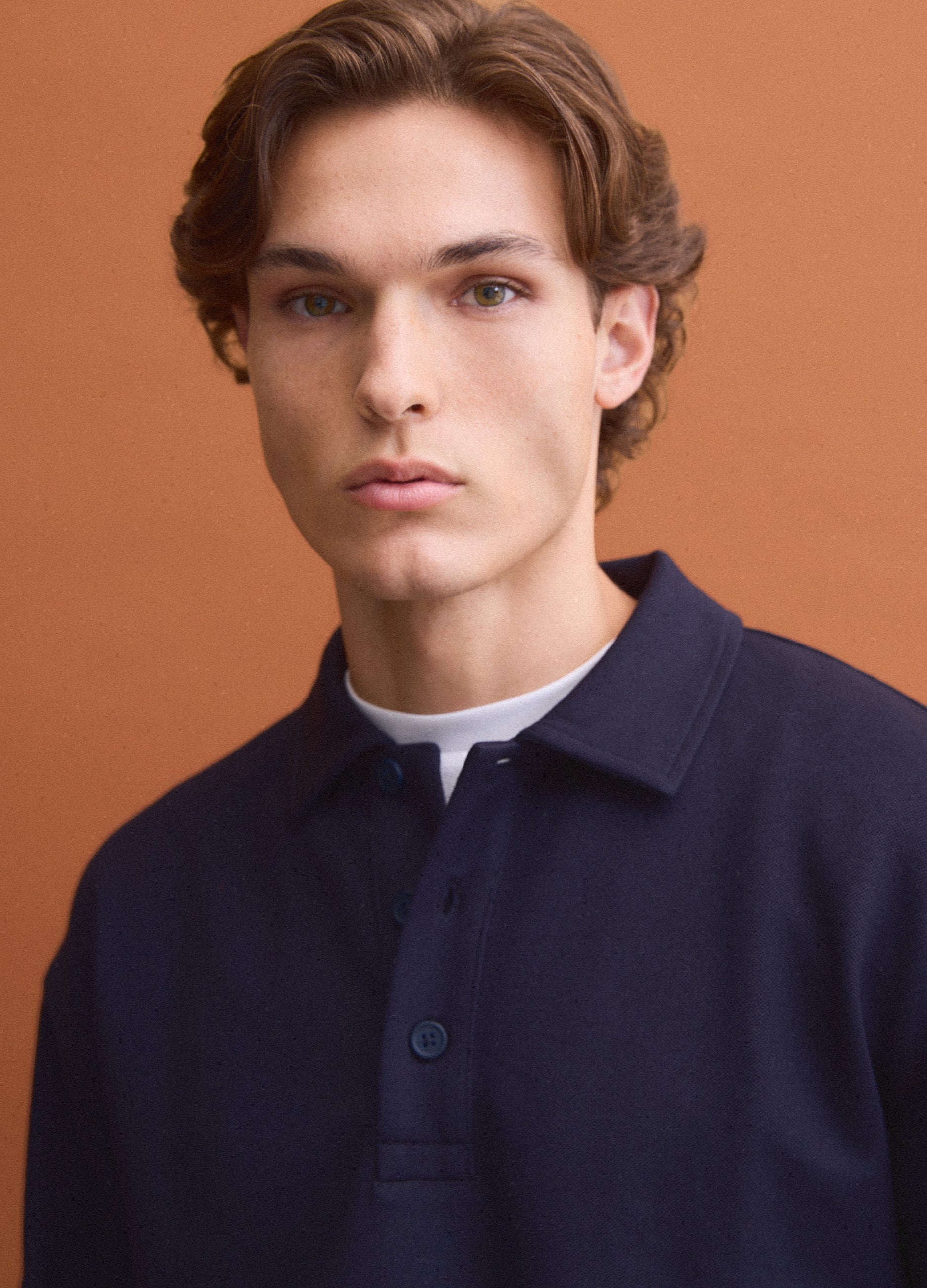 OVS Navy stretch polo-collar sweatshirt with a relaxed fit