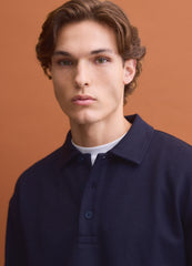 OVS Navy stretch polo-collar sweatshirt with a relaxed fit