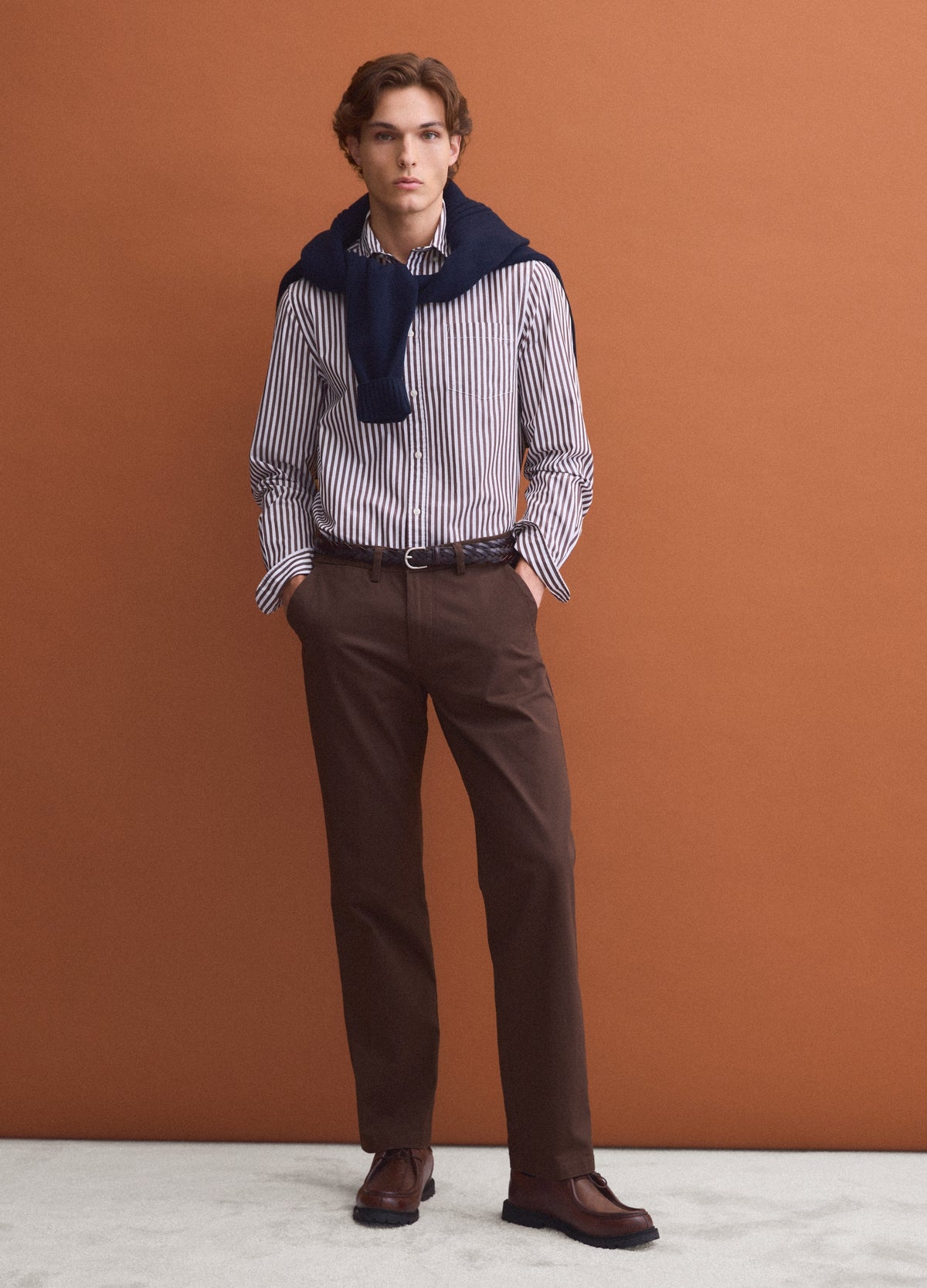 OVS Brown regular-fit stretch cotton twill chino trousers