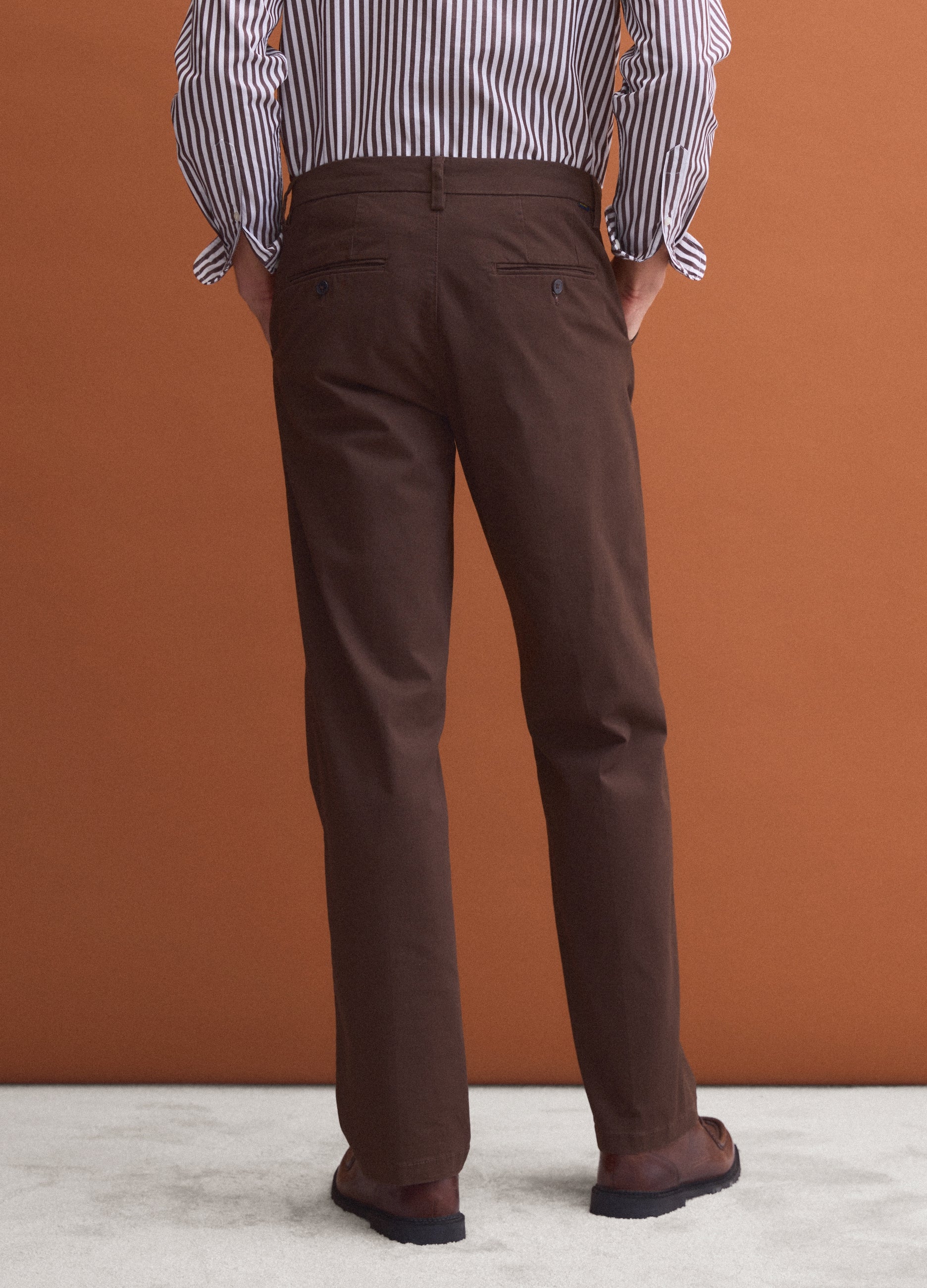 OVS Brown regular-fit stretch cotton twill chino trousers