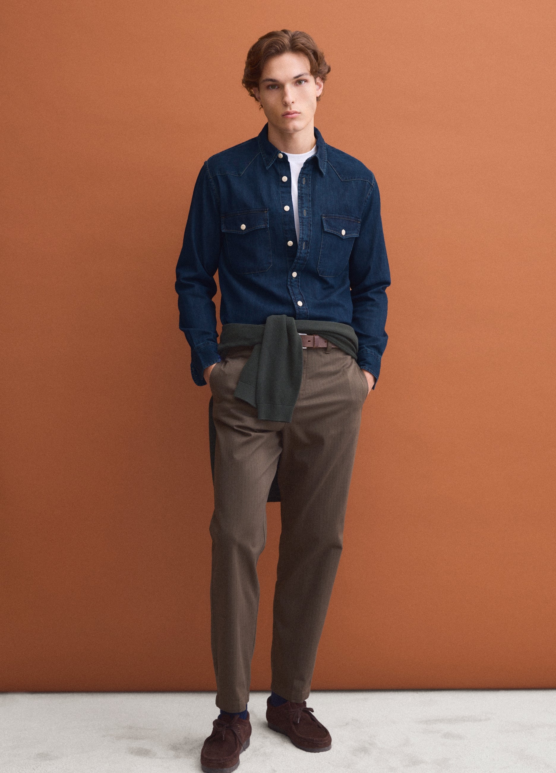 OVS Blue pure cotton shirt with buttons and classic collar, regular fit