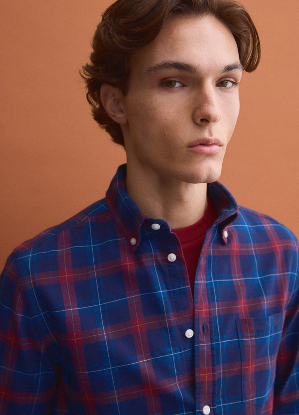 OVS Blue checked Oxford shirt in pure cotton, regular fit