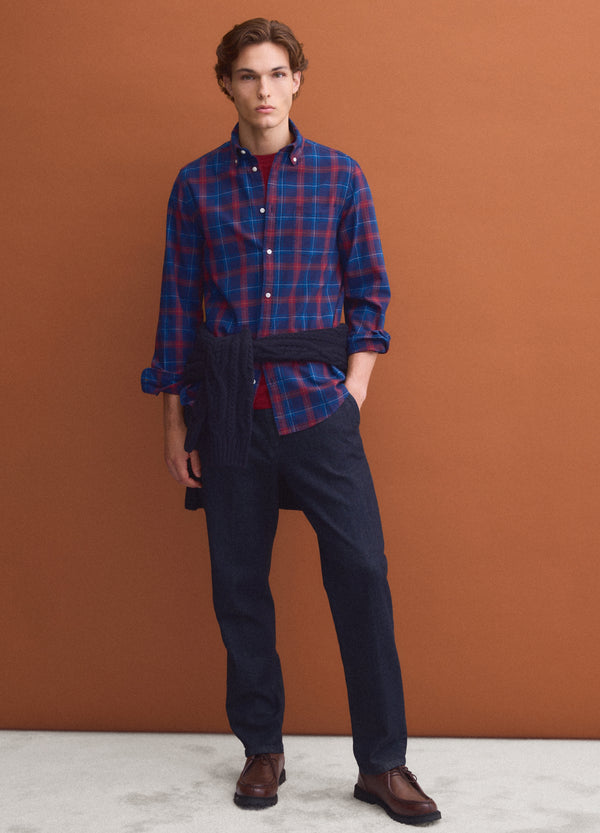 OVS Blue checked Oxford shirt in pure cotton, regular fit