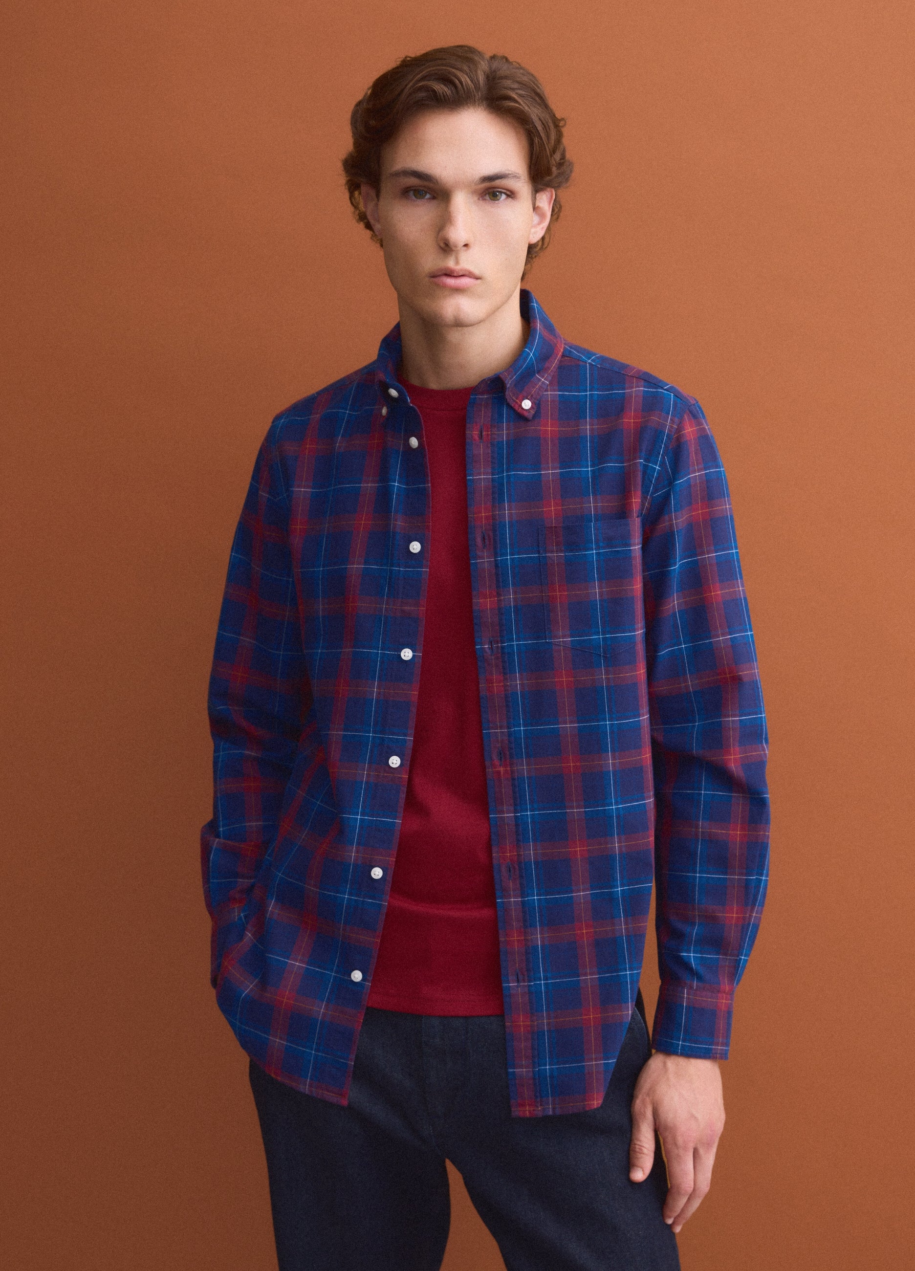 OVS Blue checked Oxford shirt in pure cotton, regular fit