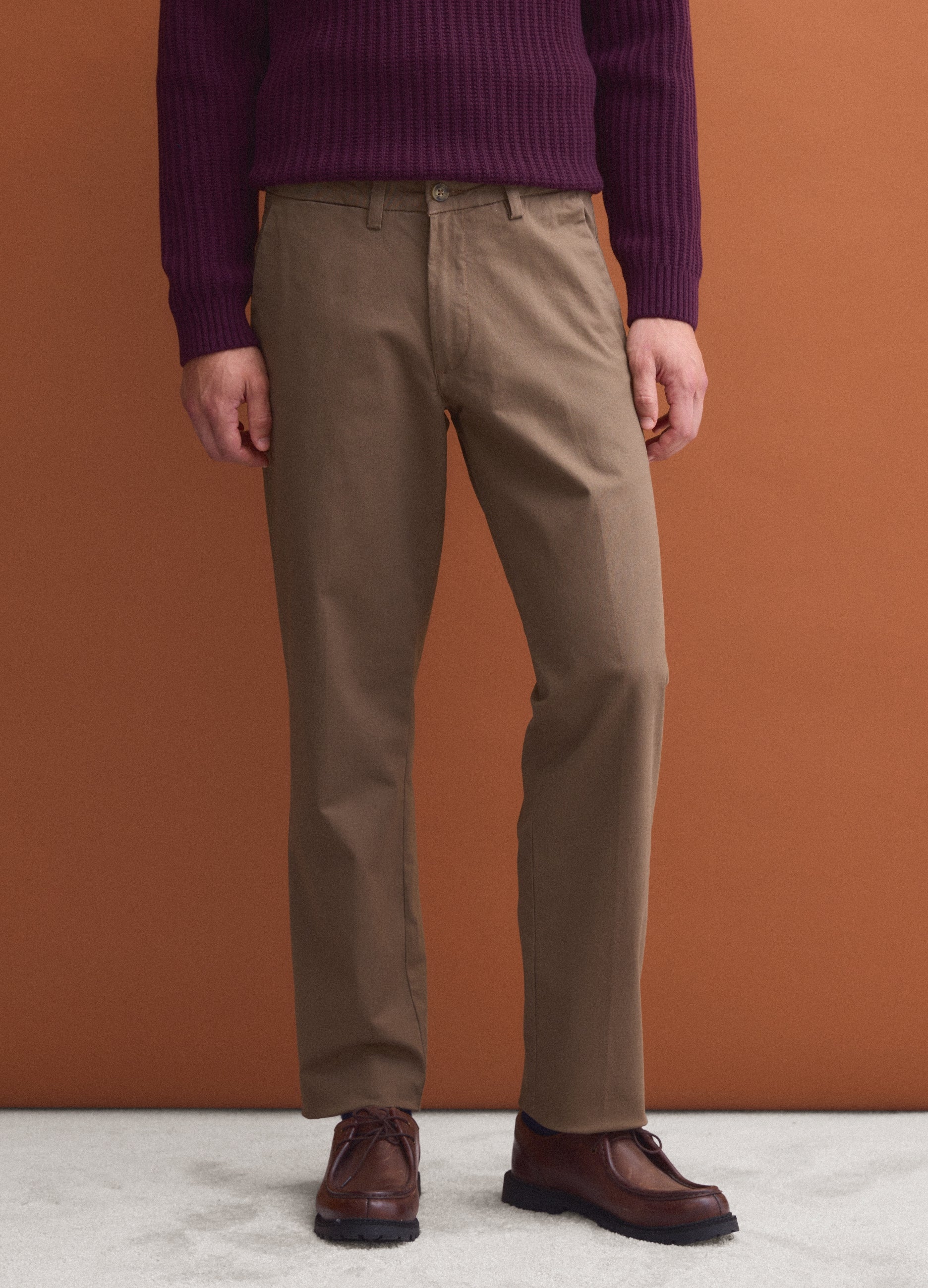 OVS Brown regular-fit stretch cotton twill chino trousers