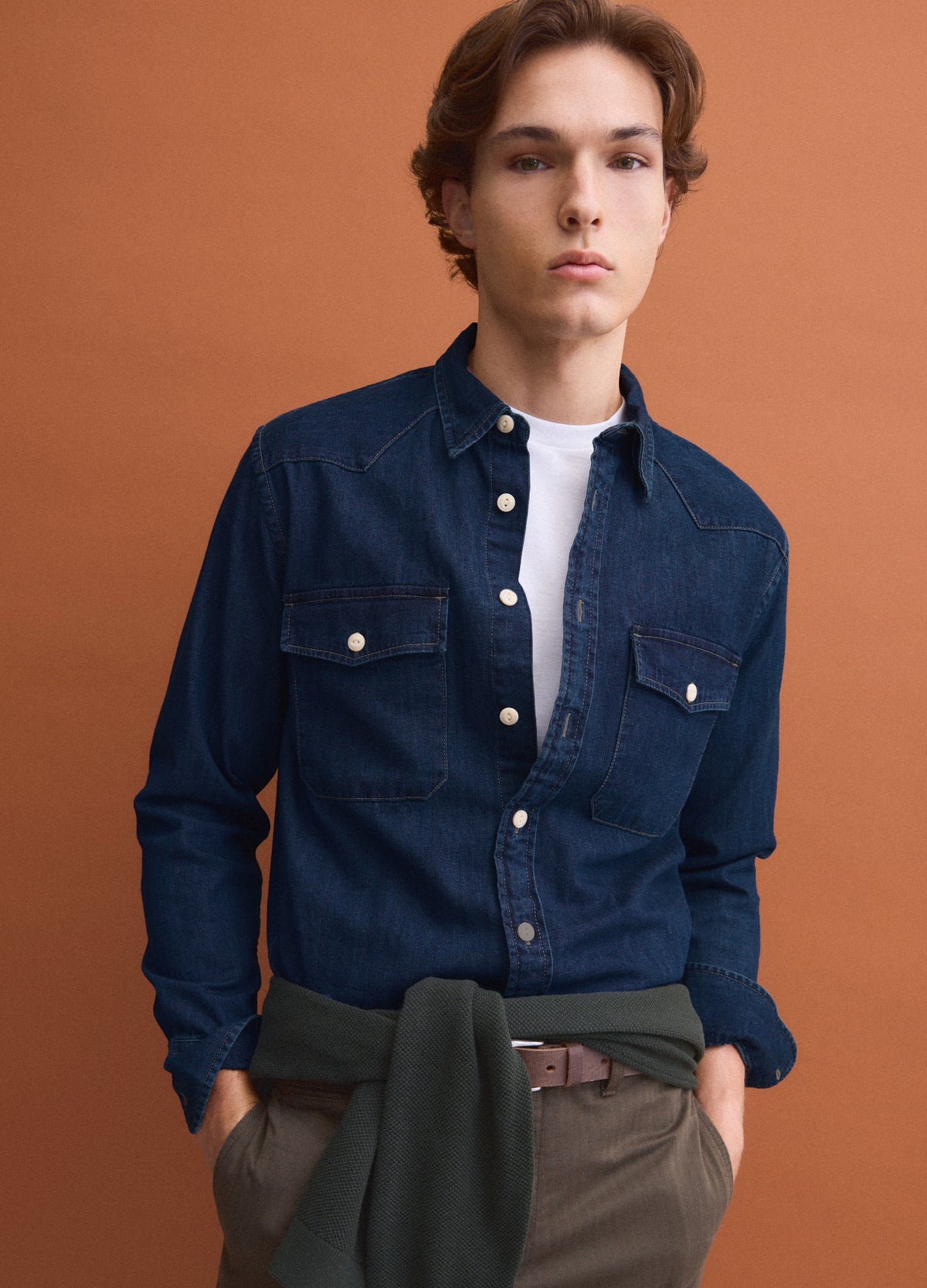 OVS Blue pure cotton shirt with buttons and classic collar, regular fit