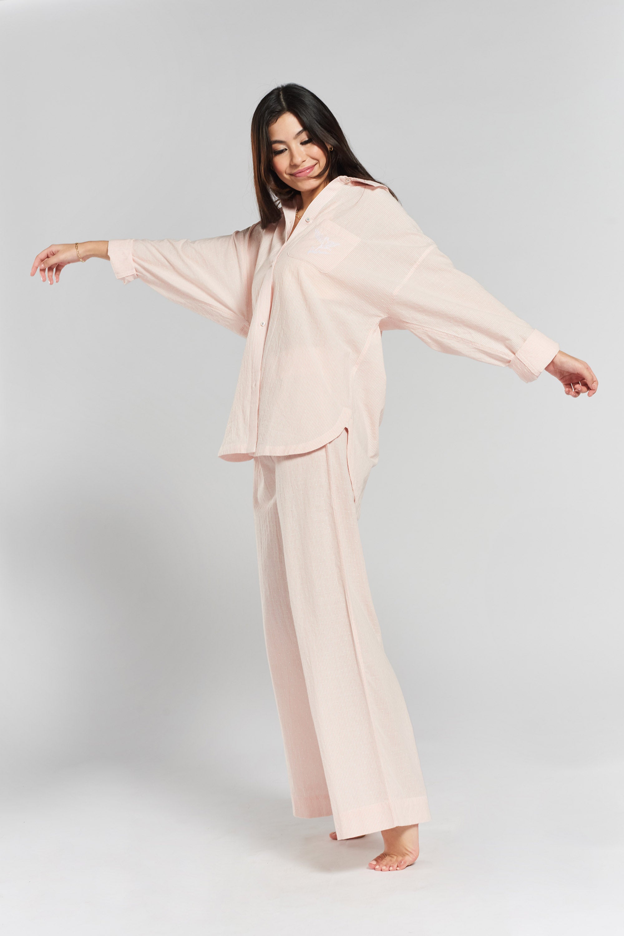 Peachaus Chicory Striped Woven Cotton Trousers