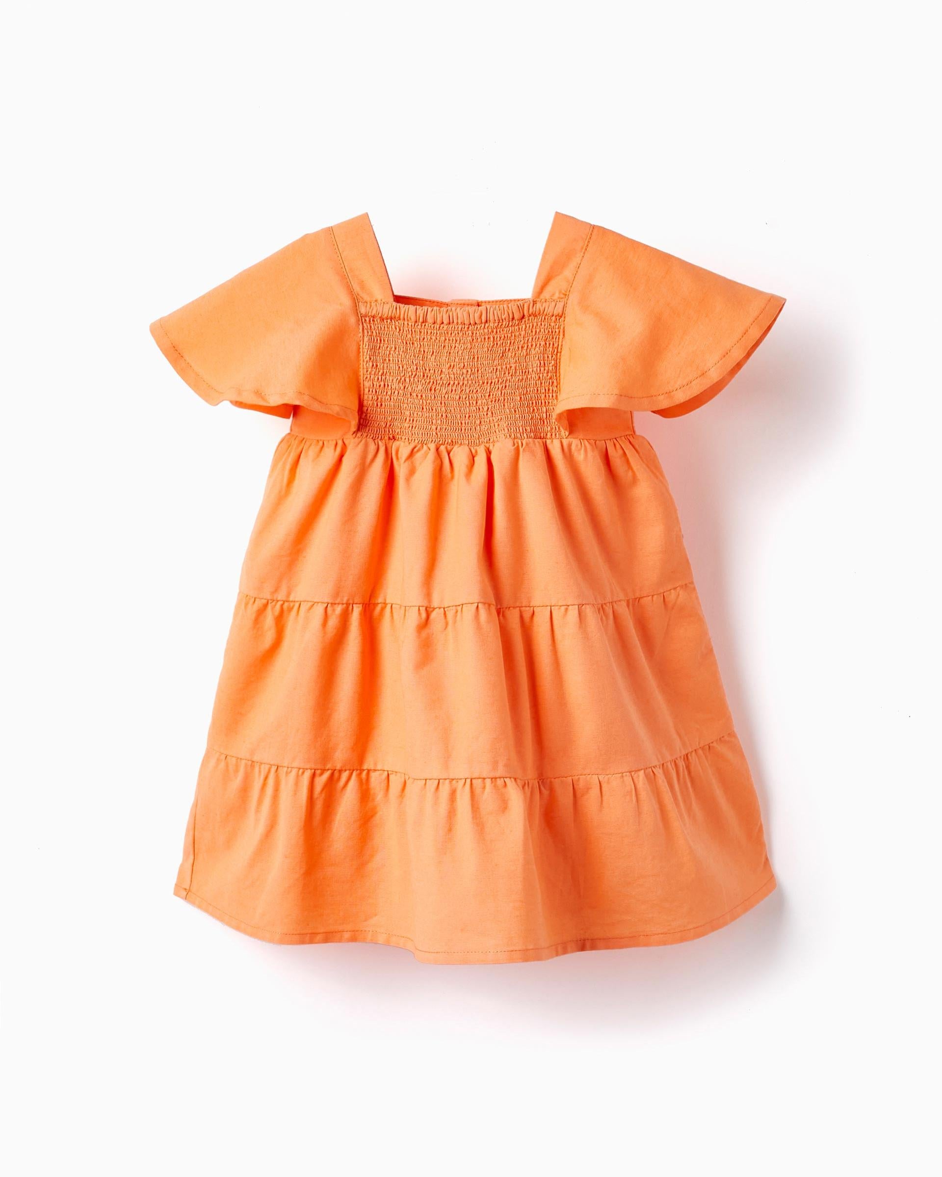 Cotton Dress With Smocked Frill For Baby Girls