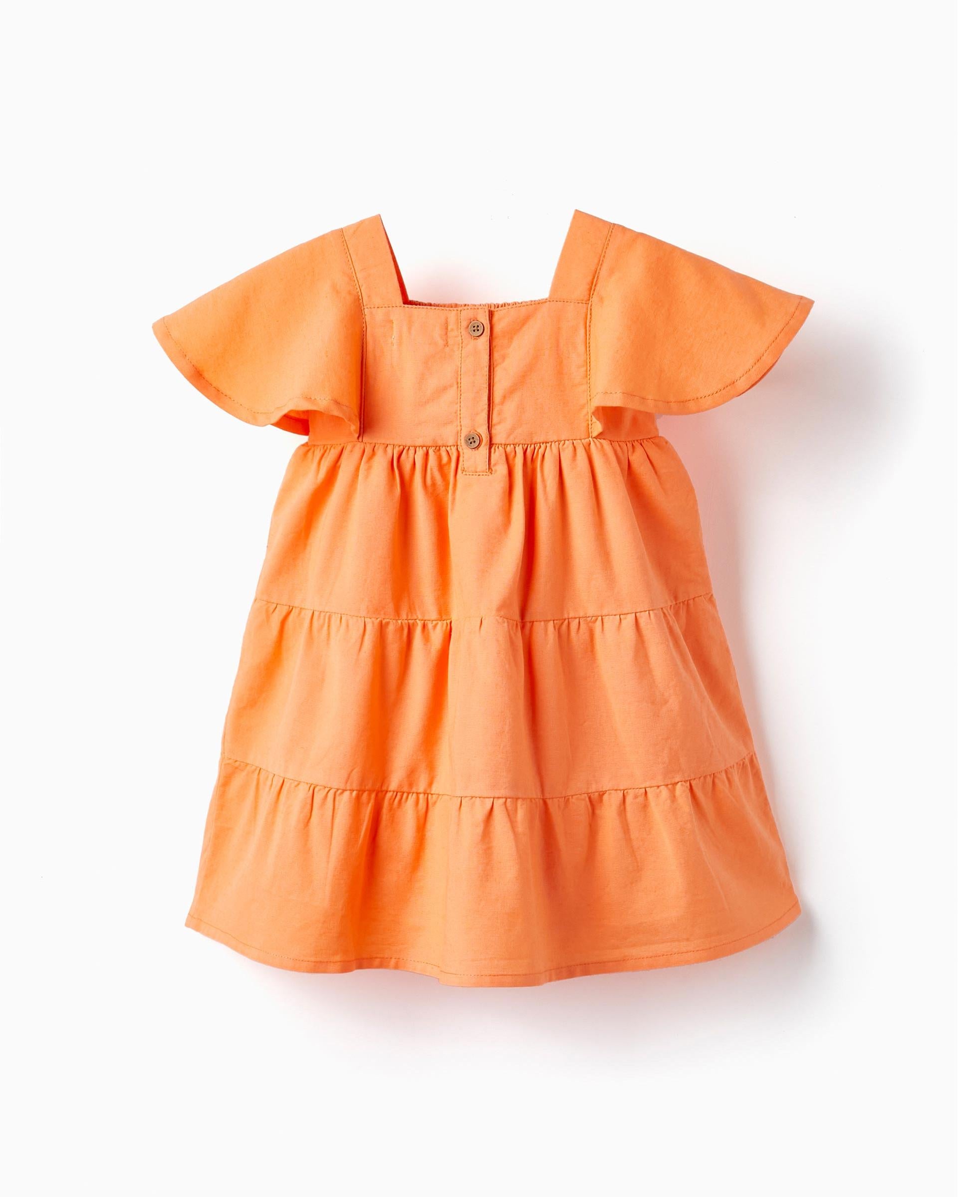 Cotton Dress With Smocked Frill For Baby Girls