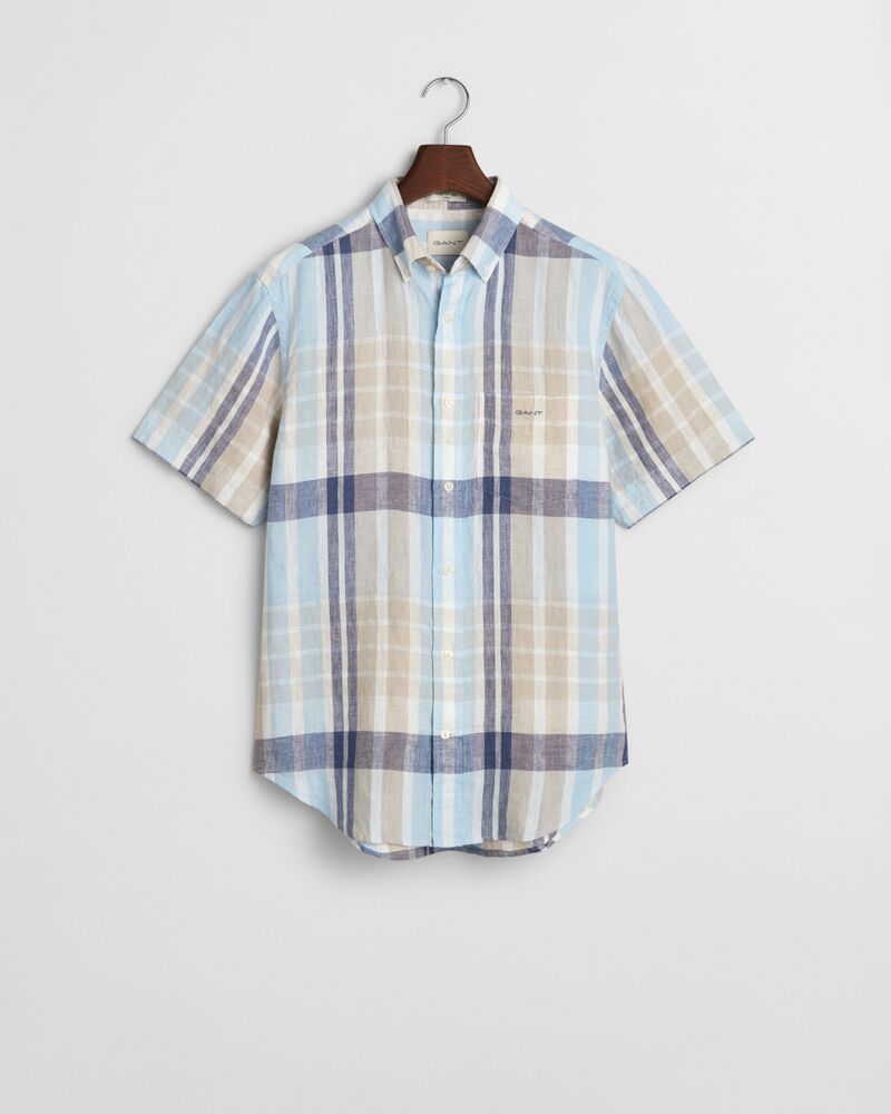 REG LINEN MADRAS SS SHIRT Brown / S