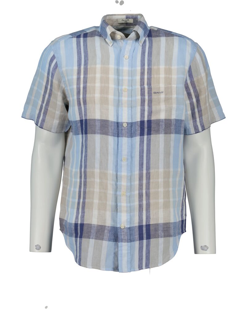 REG LINEN MADRAS SS SHIRT Brown / S