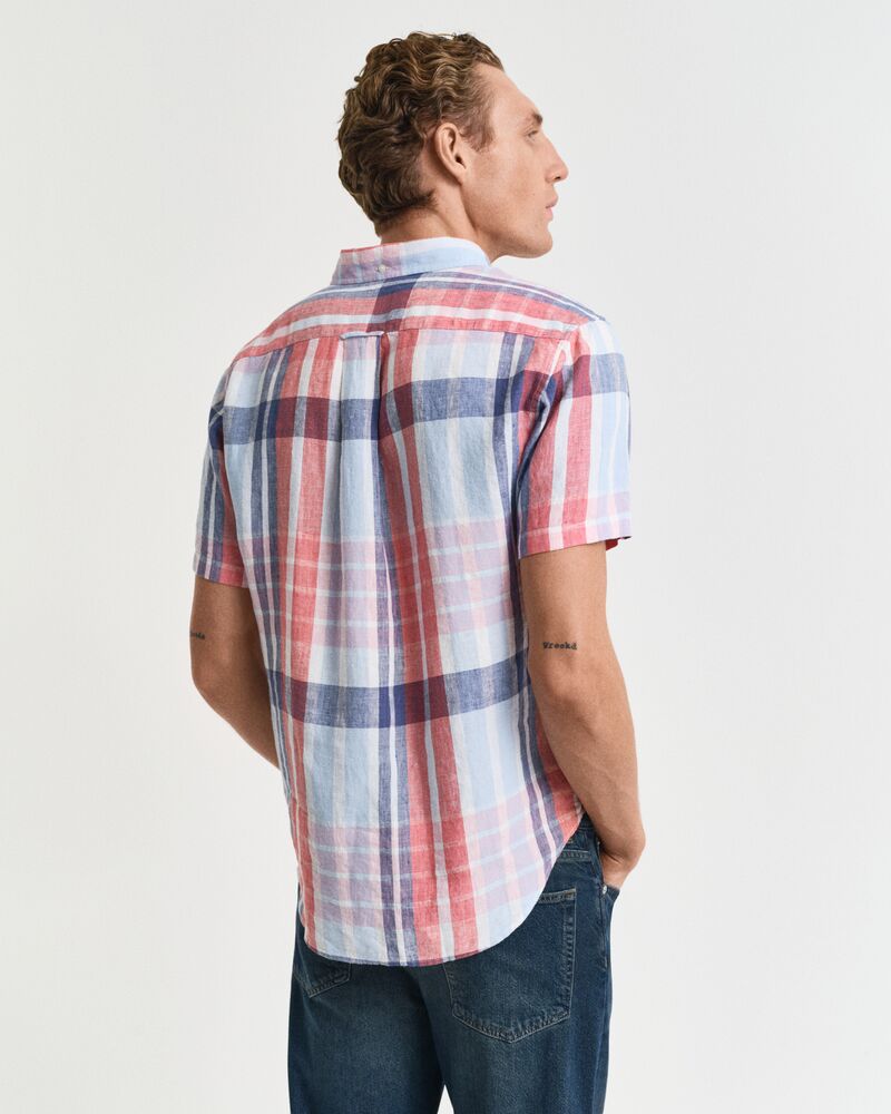 قميص لينين مادراس بقصة عادية وأكمام قصيرة