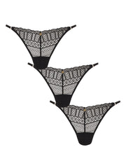Ann Summers 3 Pack Lace Thong Black