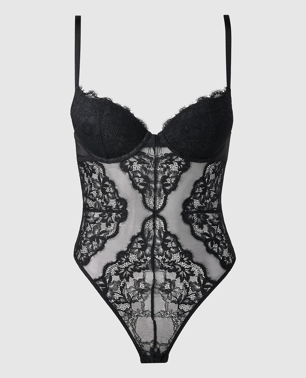 BDYST OBS PU DEMI MONTREAL LACE W/SNAPS