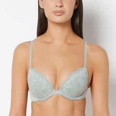 La Senza Push Up Plunge Bra With Charmed Lace In Iceberg Green