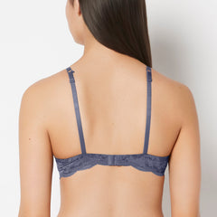La Senza Smooth Push Up Plunge Bra With Charmed Lace Wing In Vintage Indigo