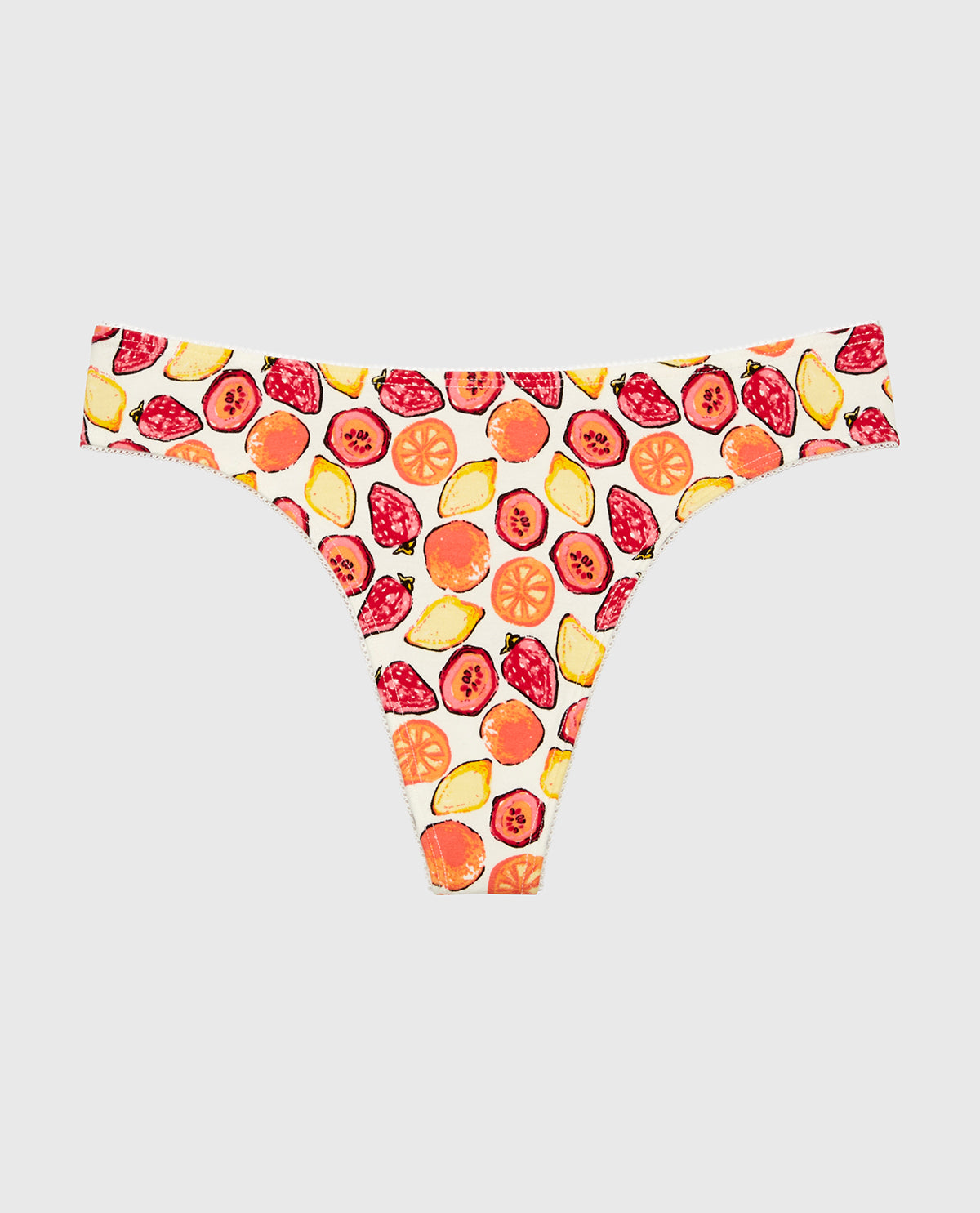 ESSENTIALS THONG COTTON WITH PICOT PRINTED BODY