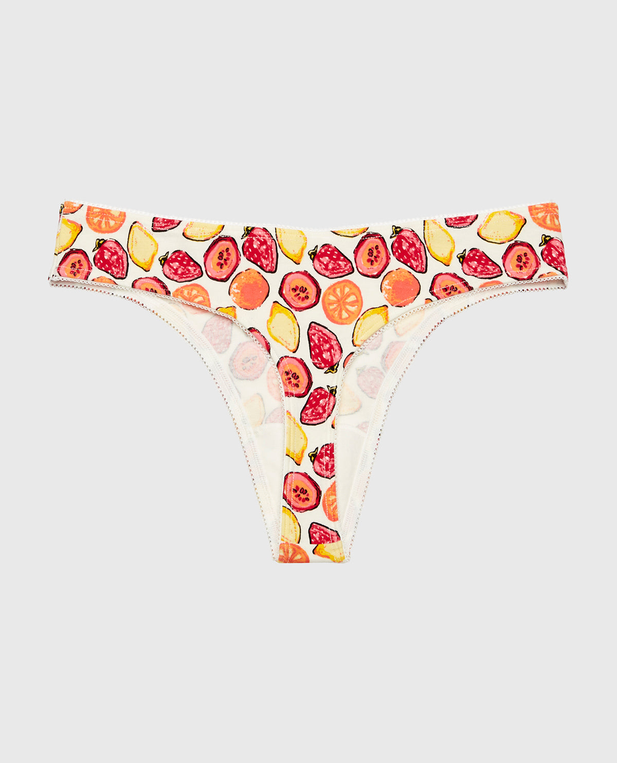ESSENTIALS THONG COTTON WITH PICOT PRINTED BODY