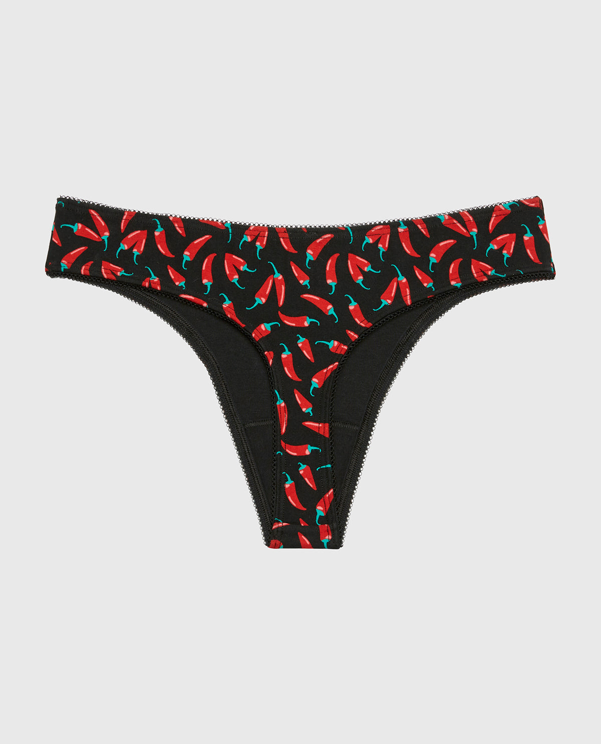 ESSENTIALS THONG COTTON WITH PICOT PRINTED BODY