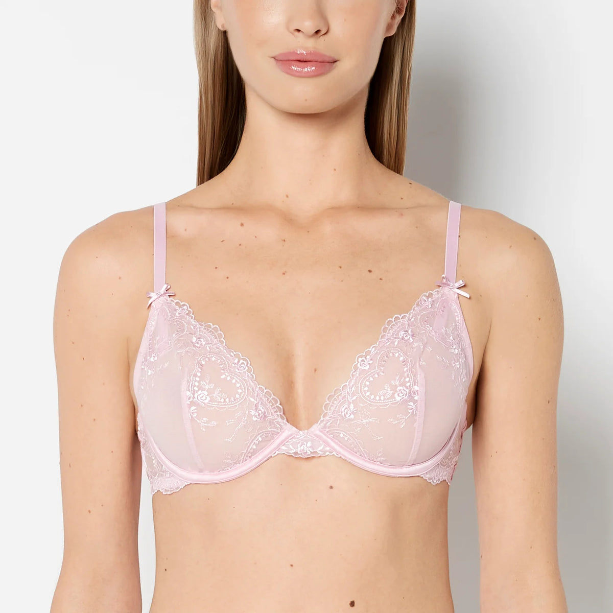 La Senza Designer Collection Unlined Plunge Bra with Be Mine Embroidery