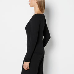 La Senza Casual Sleep Ribbed Long Sleeve Top with Lace Trim