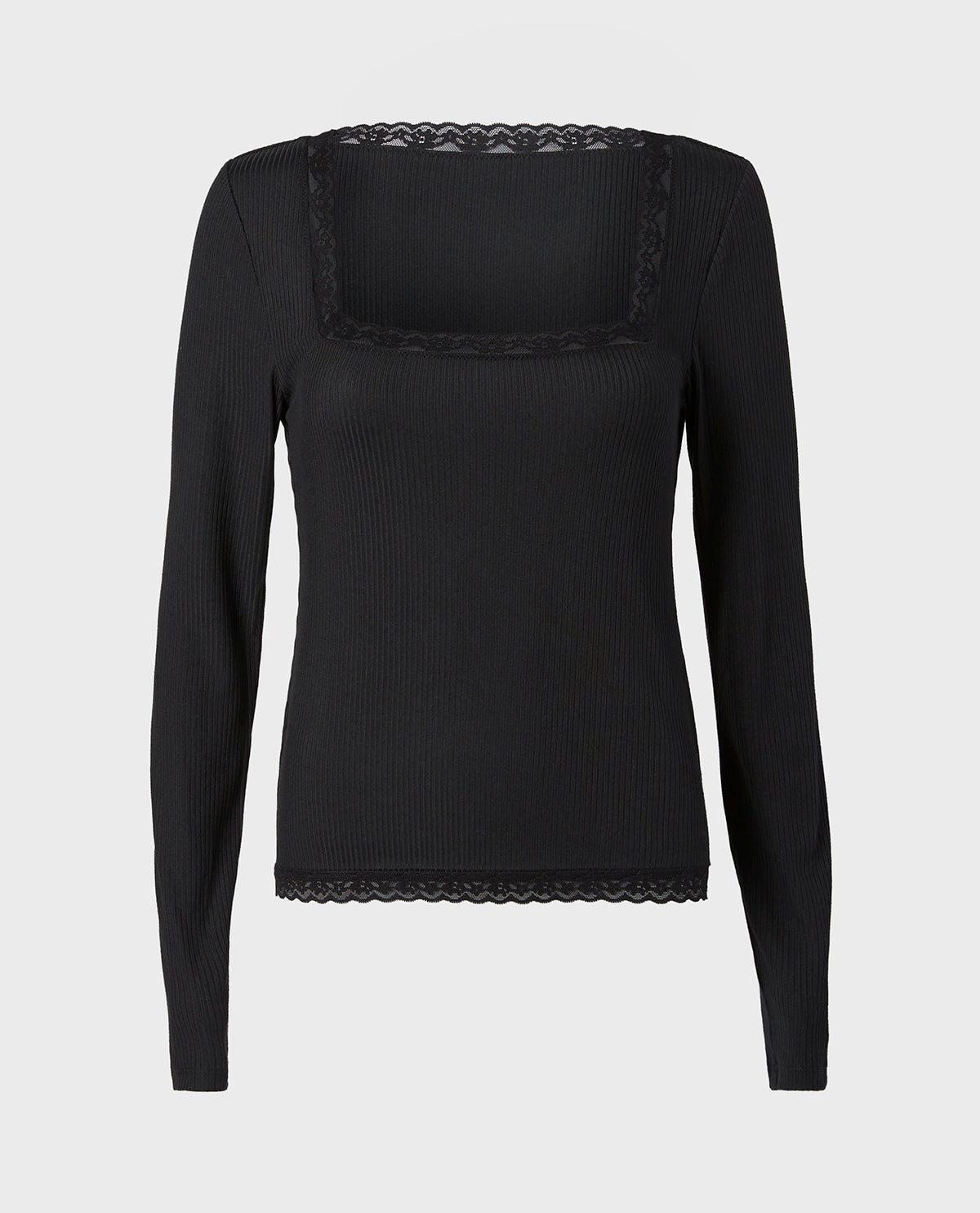 La Senza Casual Sleep Ribbed Long Sleeve Top with Lace Trim