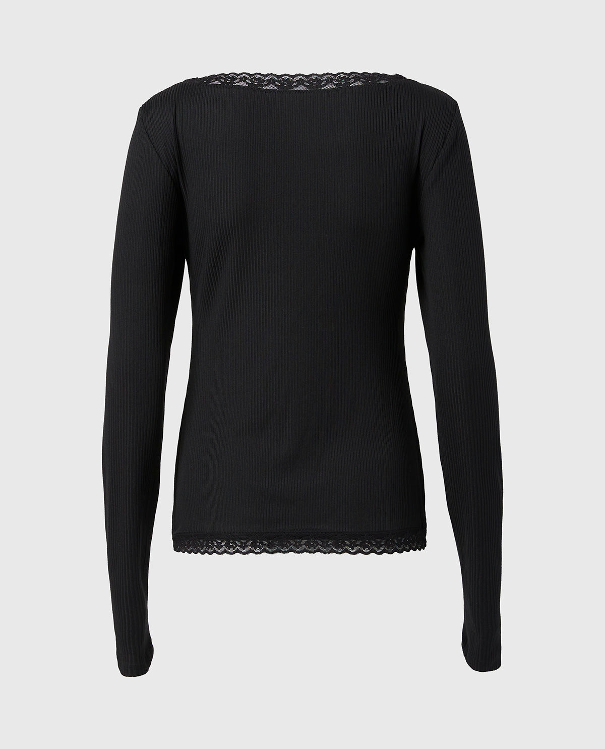 La Senza Casual Sleep Ribbed Long Sleeve Top with Lace Trim