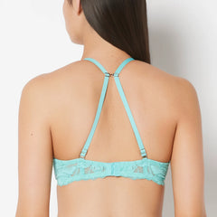 La Senza Push Up Plunge Bra with Charmed Lace Bondage Straps in Pool Blue