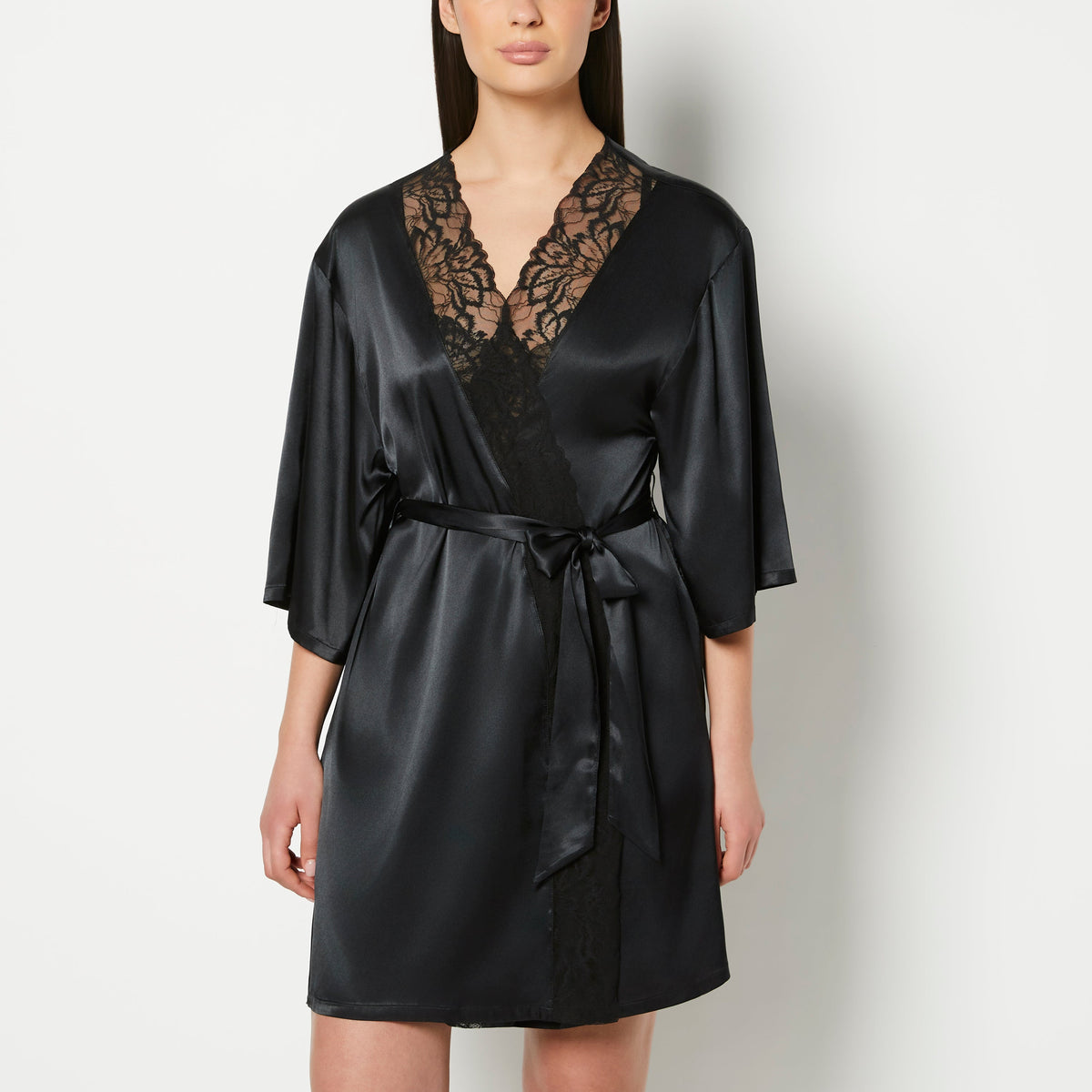 La Senza Satin Robe with Lush Lace Trim
