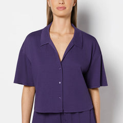 La Senza Casual Sleep Short Sleeve Textured Knit Button Down