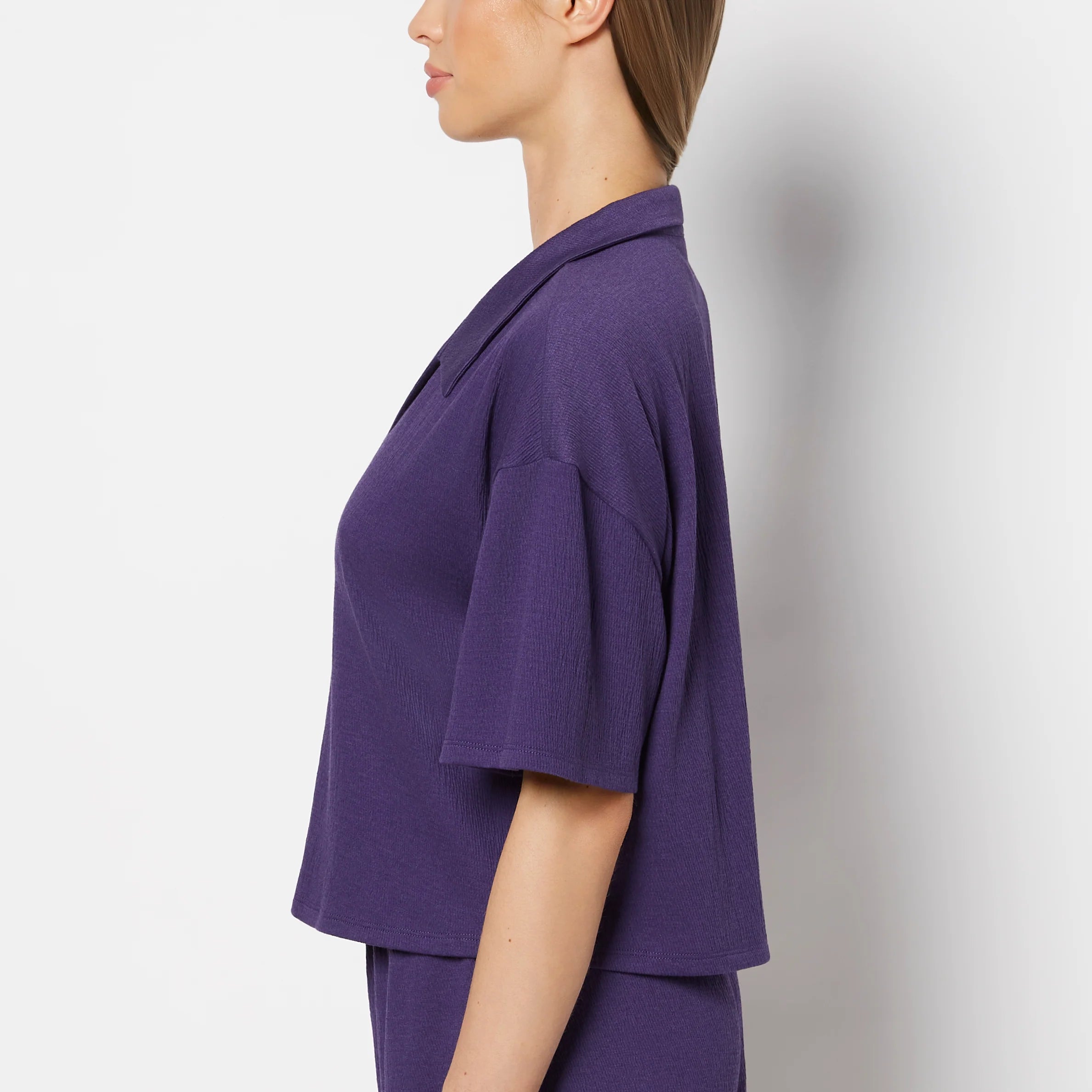 La Senza Casual Sleep Short Sleeve Textured Knit Button Down