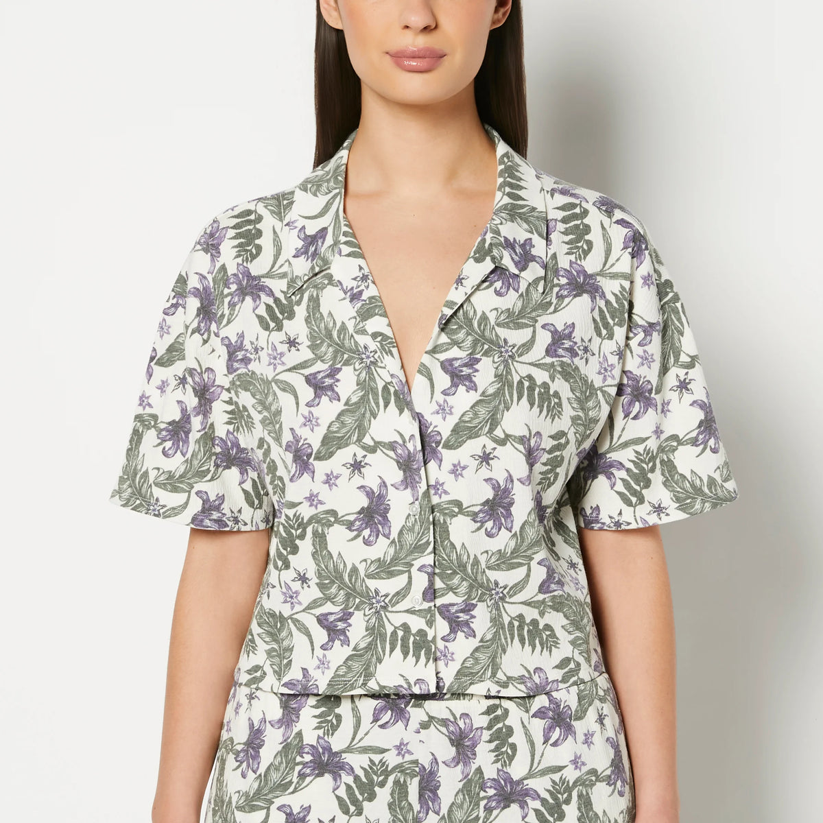 La Senza Casual Sleep Short Sleeve Textured Knit Button Down