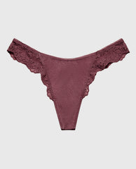 La Senza Diva Thong Panty with Timeless Lace in Plum Wine