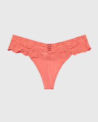 La Senza Diva Thong Panty with Timeless Lace Up Detail in Faded Rose