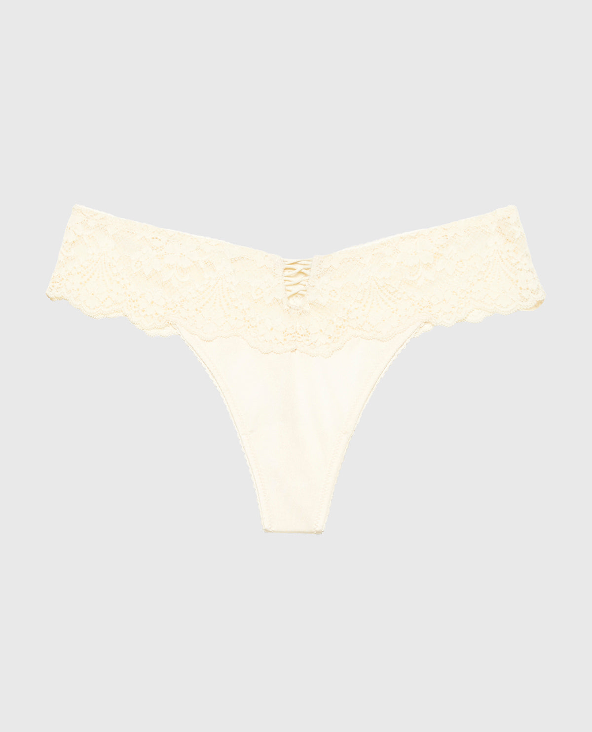 La Senza Diva Thong Panty with Timeless Lace Up Detail in Pearled Ivory