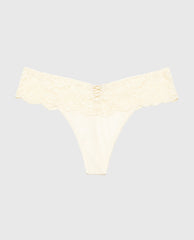 La Senza Diva Thong Panty with Timeless Lace Up Detail in Pearled Ivory