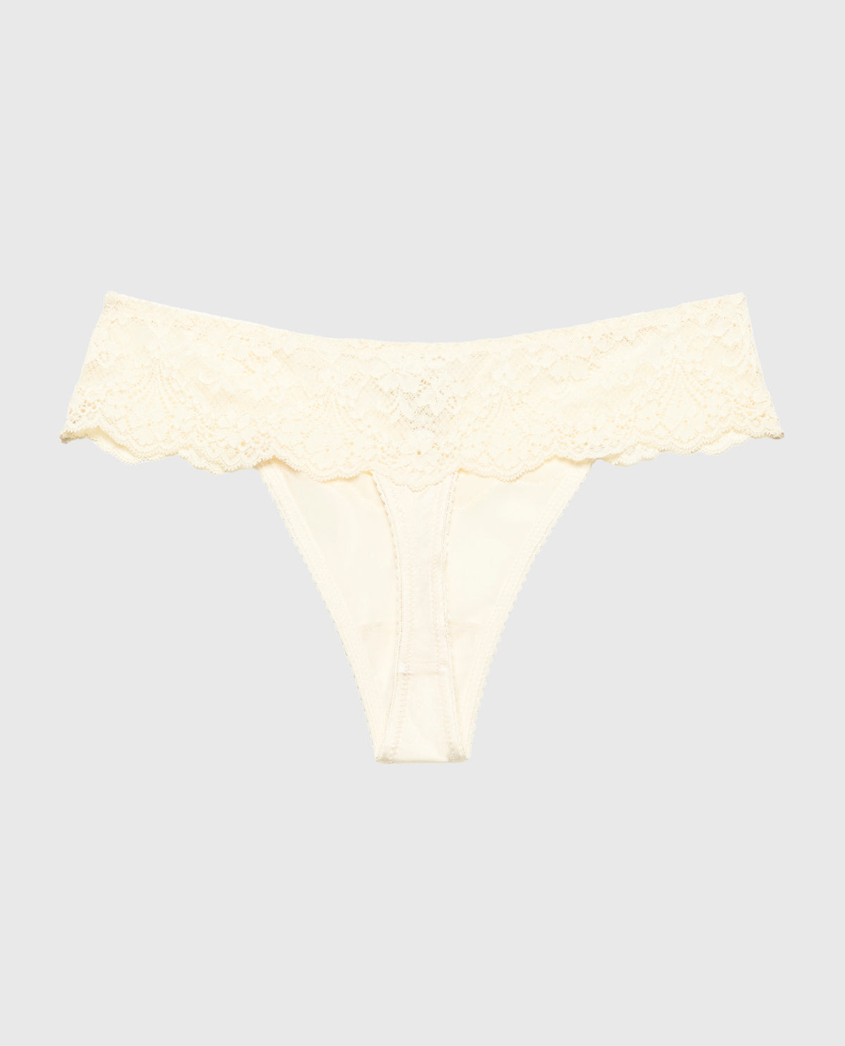 La Senza Diva Thong Panty with Timeless Lace Up Detail in Pearled Ivory