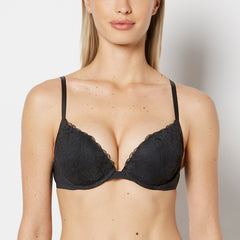 La Senza Push Up Bra with Poetic Lace in Tuxedo Black