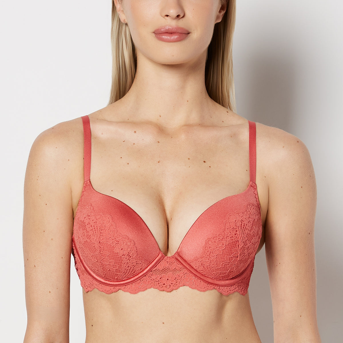 La Senza Up 2 Cup Plunge Bra with Timeless Lace Up Detail in Faded Rose