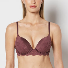 La Senza Up 2 Cup Plunge Bra with Timeless Lace Up Detail in Plum Wine