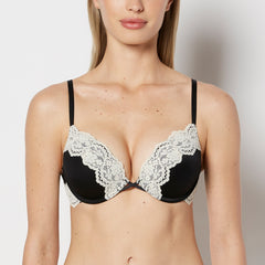 La Senza Up 2 Cup Plunge Bra with Timeless Lace Trim in Tuxedo Black