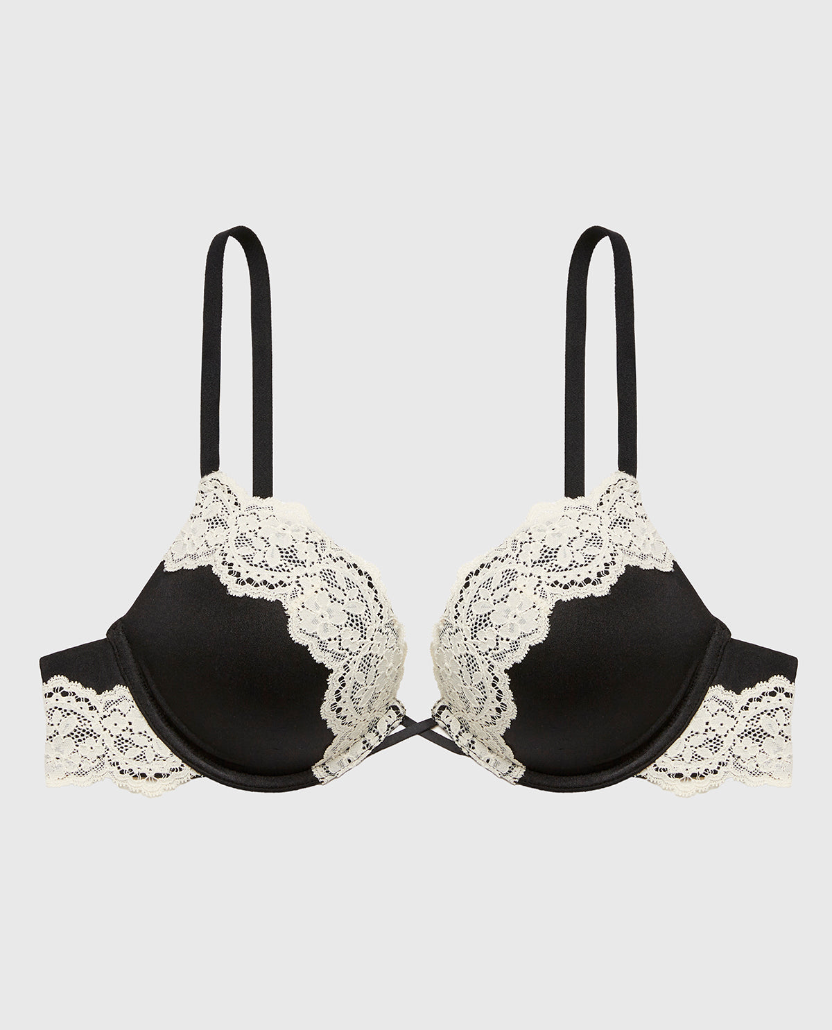 La Senza Up 2 Cup Plunge Bra with Timeless Lace Trim in Tuxedo Black