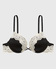 La Senza Up 2 Cup Plunge Bra with Timeless Lace Trim in Tuxedo Black