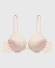 La Senza Up 2 Cup Plunge Bra with Timeless Lace Trim in Crystal Pink